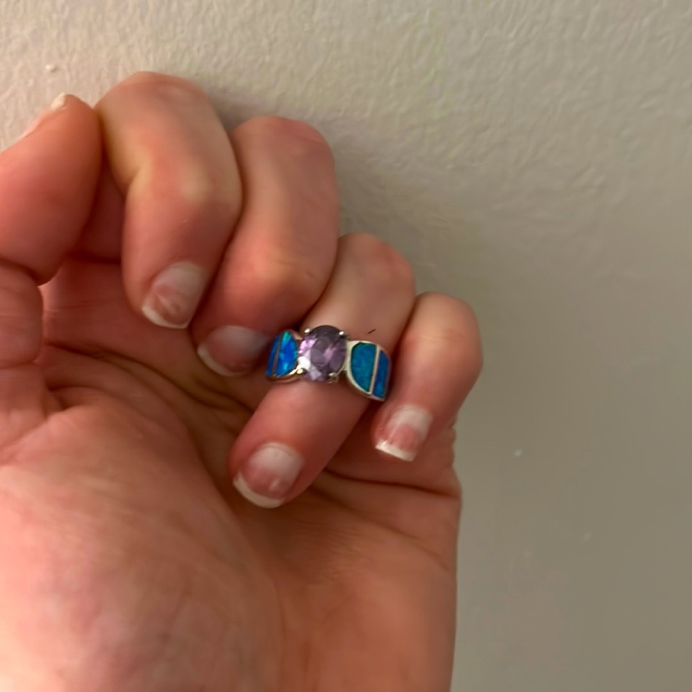 Amethyst & Opal Ring in T935 sterling silver - size 6.5
